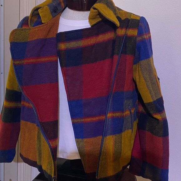 1960's Wool Plaid Diagonal Zip Up Jacket Talon Zipper No Size Tag See Measuremen - Picture 8 of 12
